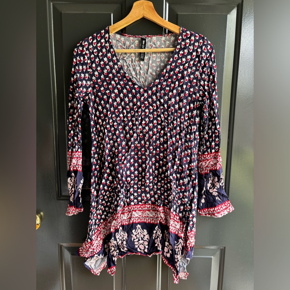 Design Lab Lord & Taylor red white blue printed mini dress size small